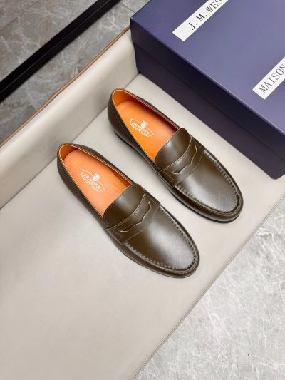 J.M.WESTON Dark Green calfskin Leather Shoes-J.M.WESTON Man Business Leather Shoes
